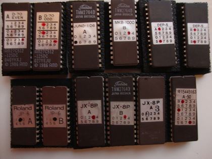 Roland-*** 19 EPROMs Roland 80' KBD/FX...